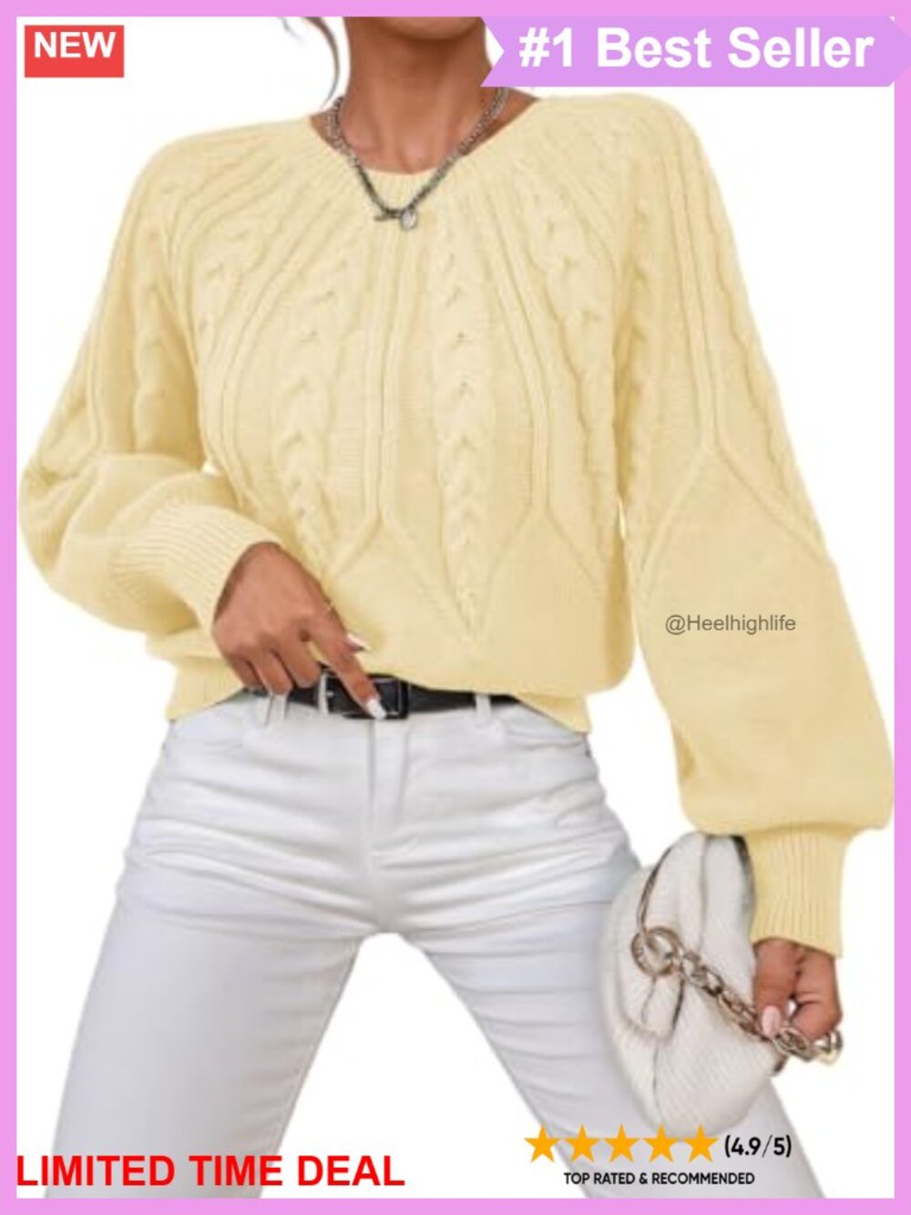 Dokotoo Women's Cable Knit Chunky Pullover Sweater Balloon Sleeve